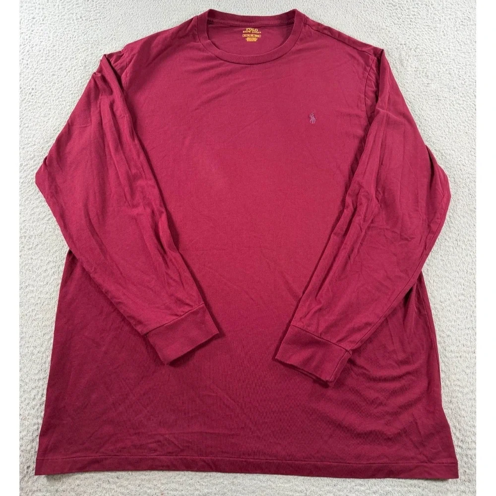 Polo Ralph Lauren Shirt Mens XLT Maroon Pony Logo Long Sleeve Crew Neck Pullover
